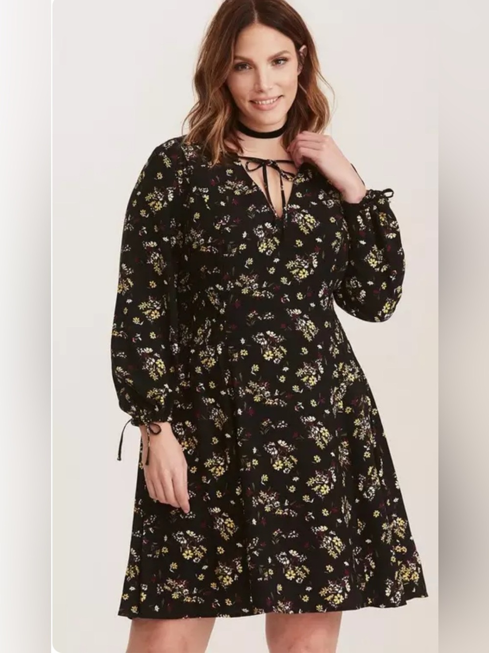 Torrid Multi-Color Floral Print Challis Smocked Waist Dress Black Yellow Size 00